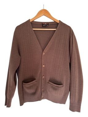 Vintage Brown Grandpa Cardigan Button Front Knit Cozy Normcore